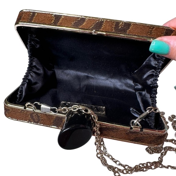 MMS Velvet Animal Print Black Lipstick Clutch Crossbody Bag - Picture 3 of 5